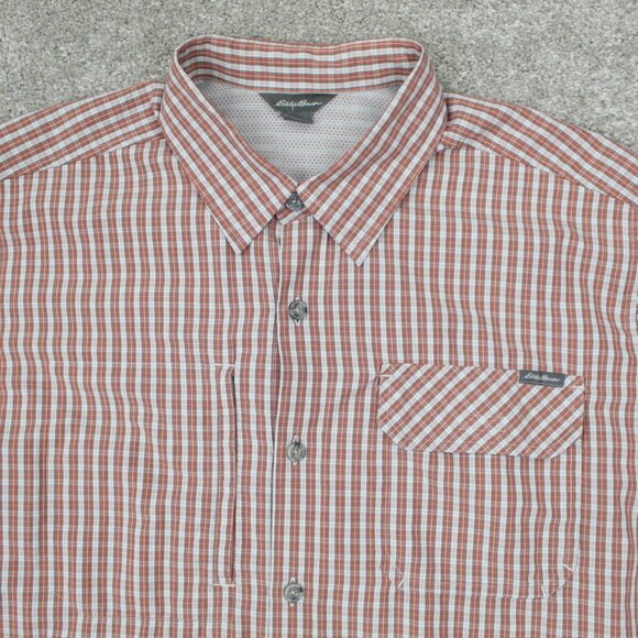 Eddie Bauer Shirt Mens Large‎ Orange/Gray Polyester/Cotton S/S Button Up - Picture 5 of 13